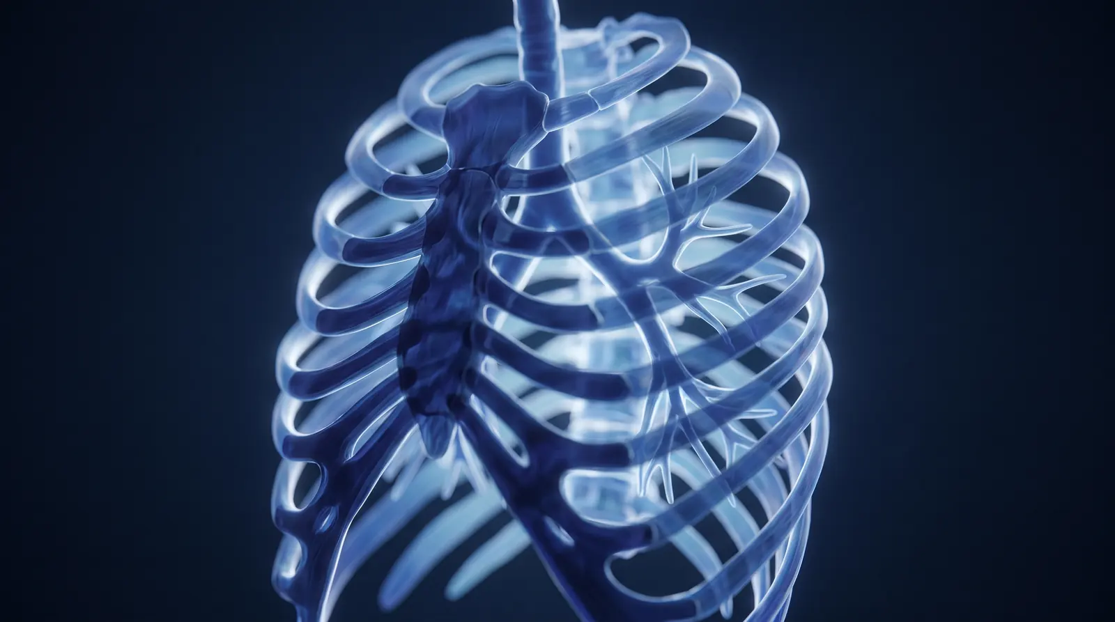 Abstract cinematic illustration of the human thoracic cavity